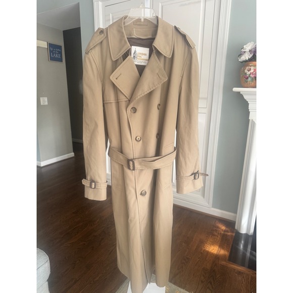 Vintage London Fog Mens Tan Khaki Double Breasted Trench Coat Fur Lined NWOT